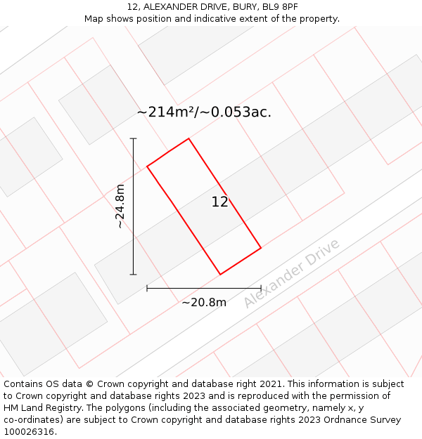12, ALEXANDER DRIVE, BURY, BL9 8PF: Plot and title map