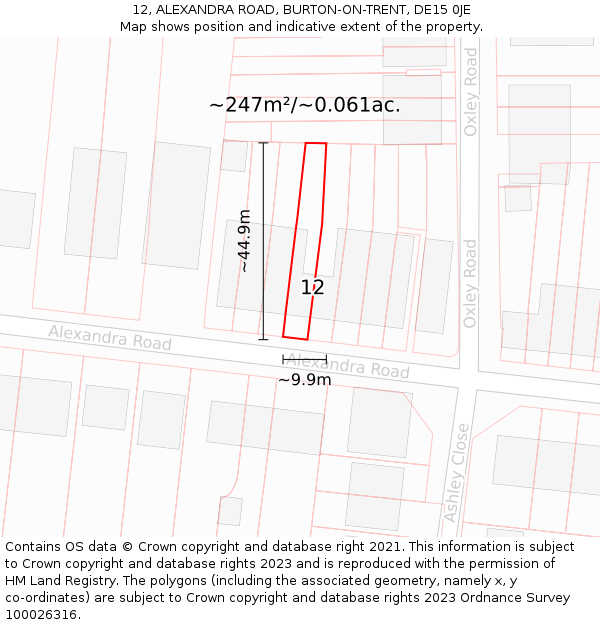 12, ALEXANDRA ROAD, BURTON-ON-TRENT, DE15 0JE: Plot and title map