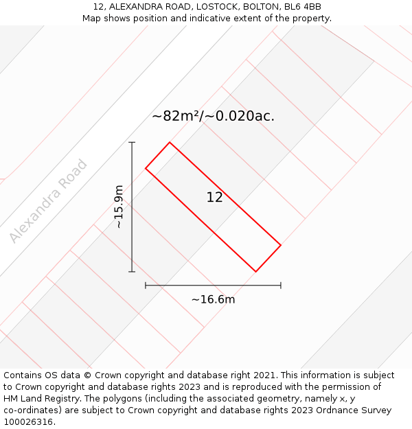 12, ALEXANDRA ROAD, LOSTOCK, BOLTON, BL6 4BB: Plot and title map