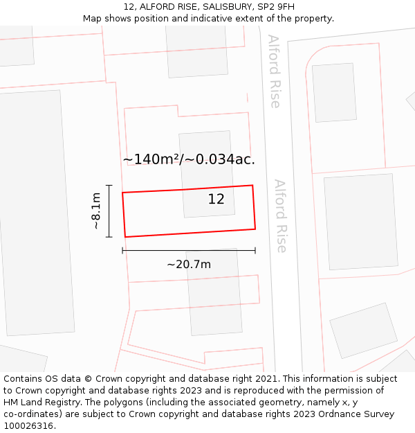 12, ALFORD RISE, SALISBURY, SP2 9FH: Plot and title map