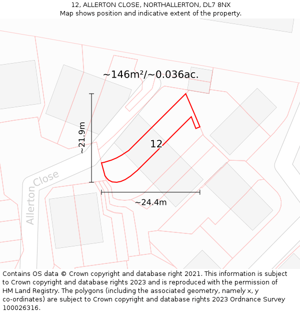 12, ALLERTON CLOSE, NORTHALLERTON, DL7 8NX: Plot and title map