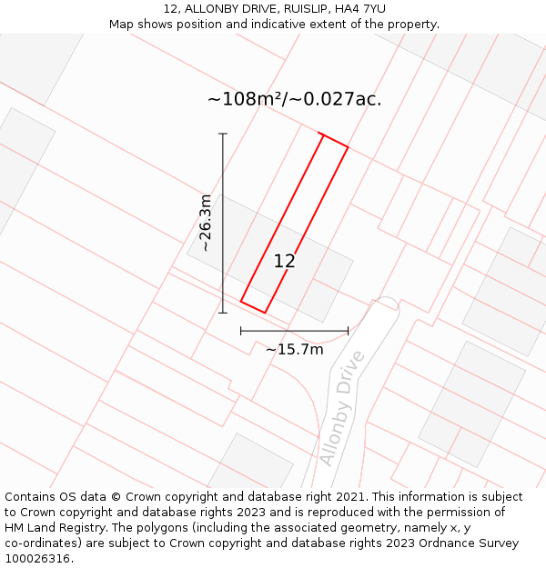 12, ALLONBY DRIVE, RUISLIP, HA4 7YU: Plot and title map
