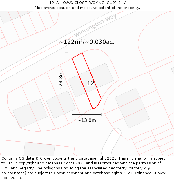 12, ALLOWAY CLOSE, WOKING, GU21 3HY: Plot and title map