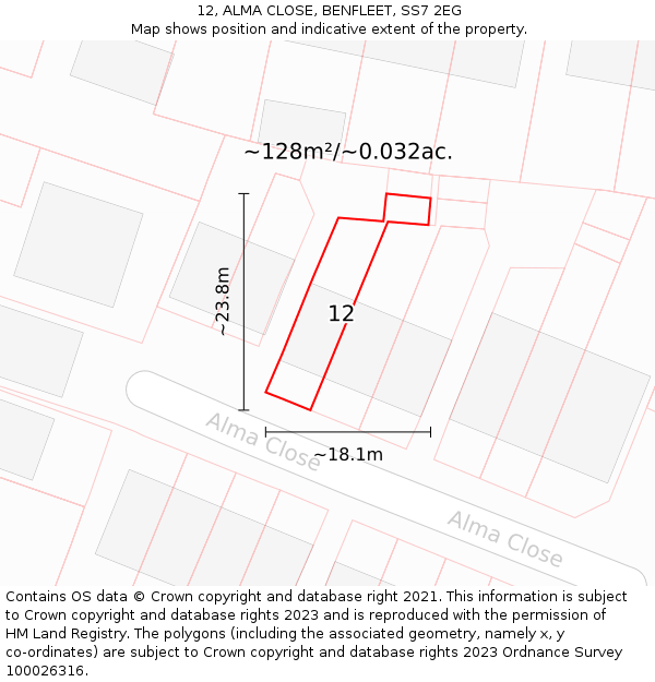 12, ALMA CLOSE, BENFLEET, SS7 2EG: Plot and title map