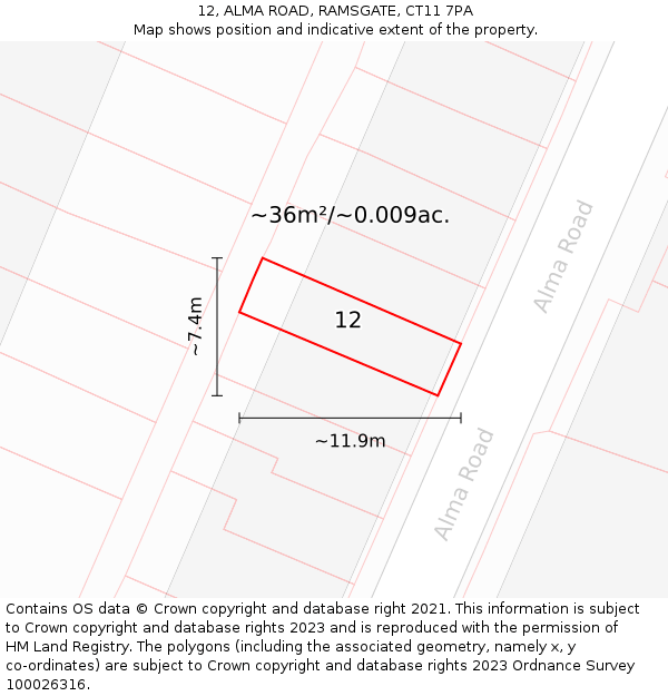 12, ALMA ROAD, RAMSGATE, CT11 7PA: Plot and title map
