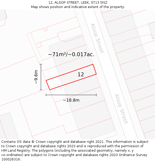 12, ALSOP STREET, LEEK, ST13 5NZ: Plot and title map