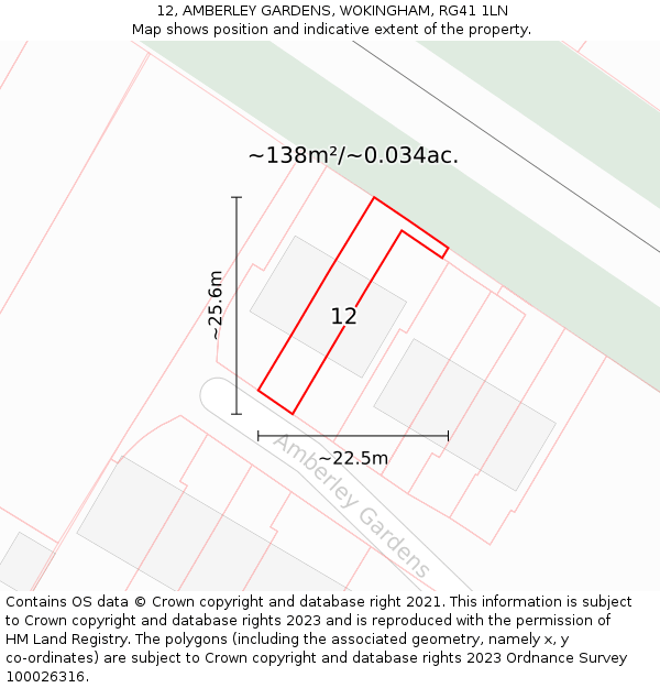 12, AMBERLEY GARDENS, WOKINGHAM, RG41 1LN: Plot and title map