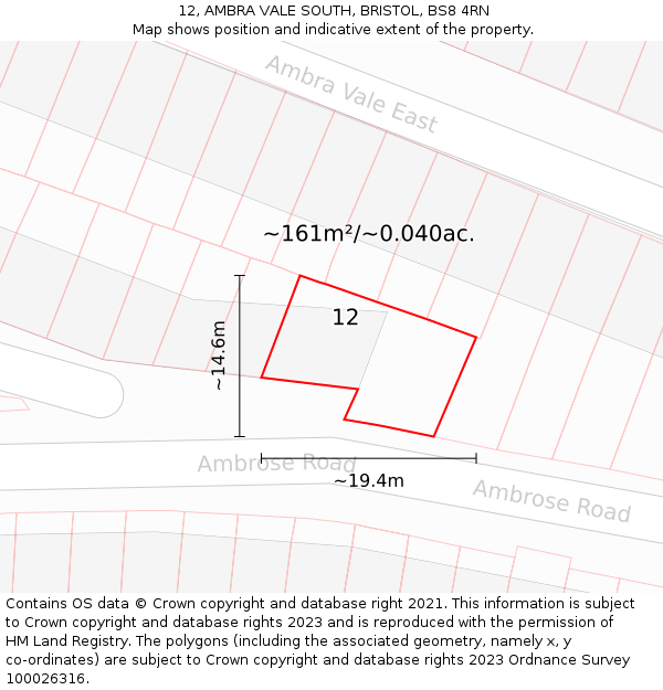 12, AMBRA VALE SOUTH, BRISTOL, BS8 4RN: Plot and title map