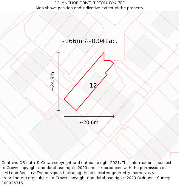12, ANCHOR DRIVE, TIPTON, DY4 7RD: Plot and title map