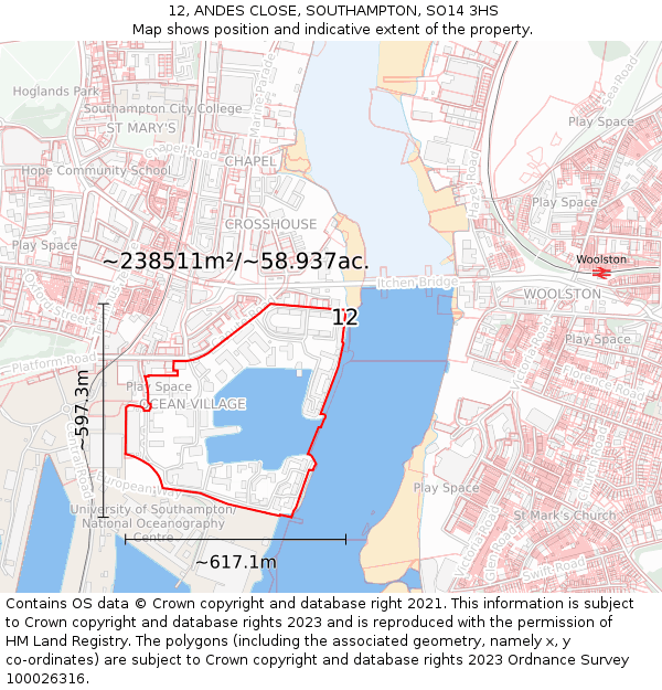 12, ANDES CLOSE, SOUTHAMPTON, SO14 3HS: Plot and title map