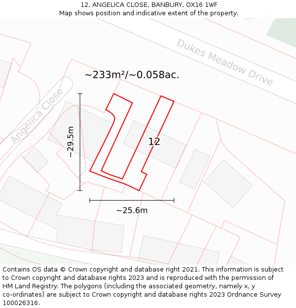12, ANGELICA CLOSE, BANBURY, OX16 1WF: Plot and title map