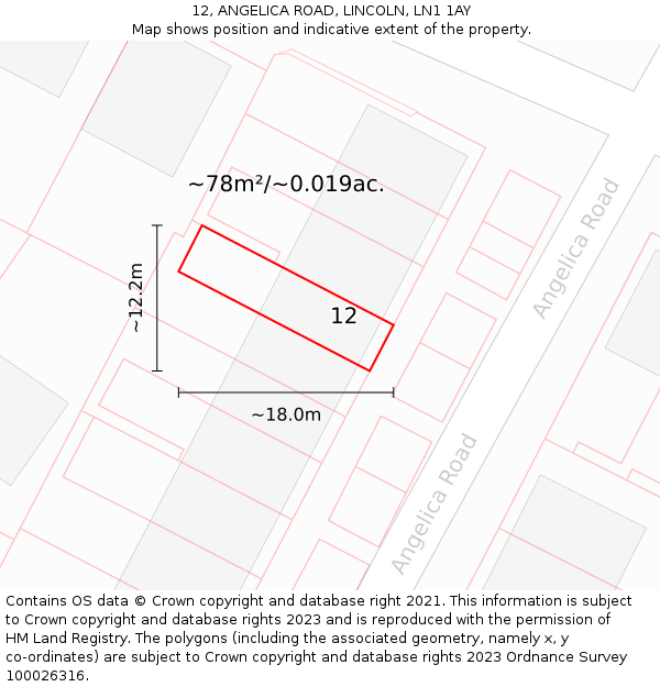 12, ANGELICA ROAD, LINCOLN, LN1 1AY: Plot and title map
