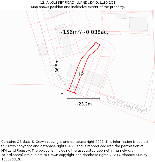 12, ANGLESEY ROAD, LLANDUDNO, LL30 2QB: Plot and title map