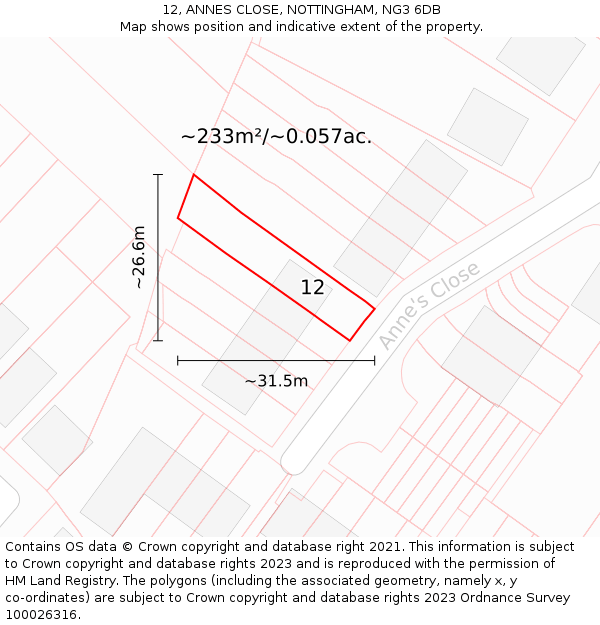 12, ANNES CLOSE, NOTTINGHAM, NG3 6DB: Plot and title map