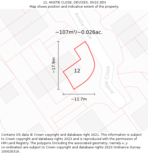 12, ANSTIE CLOSE, DEVIZES, SN10 2EN: Plot and title map