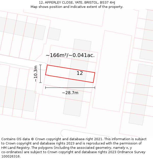 12, APPERLEY CLOSE, YATE, BRISTOL, BS37 4HJ: Plot and title map