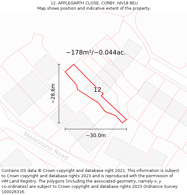 12, APPLEGARTH CLOSE, CORBY, NN18 8EU: Plot and title map