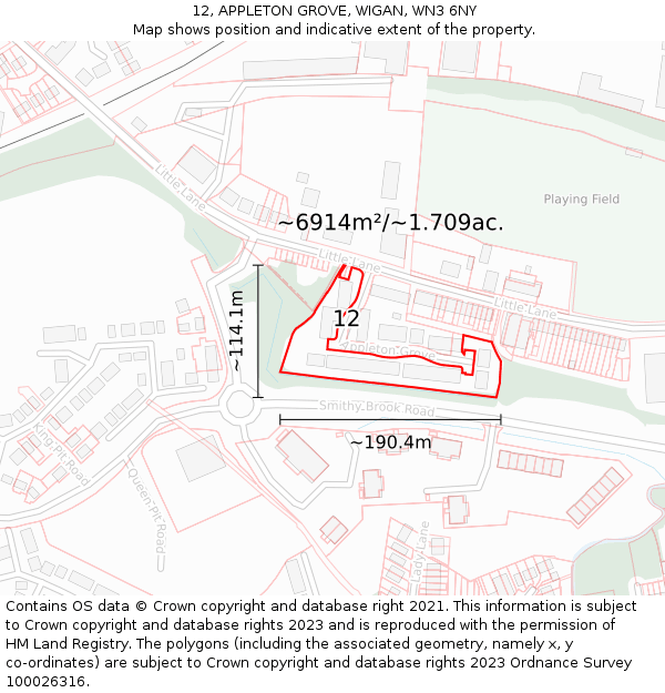 12, APPLETON GROVE, WIGAN, WN3 6NY: Plot and title map