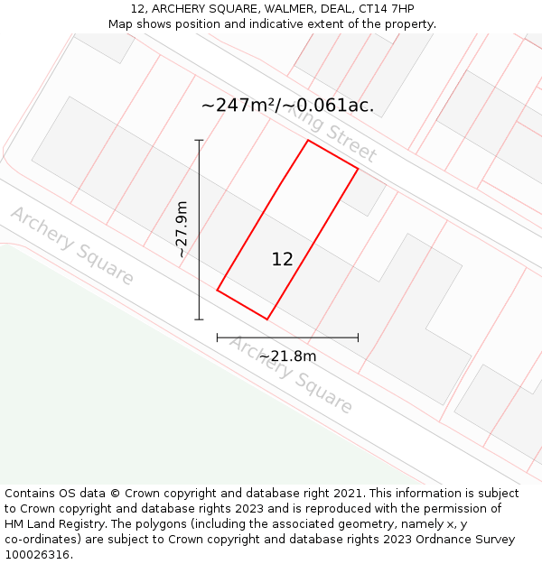 12, ARCHERY SQUARE, WALMER, DEAL, CT14 7HP: Plot and title map