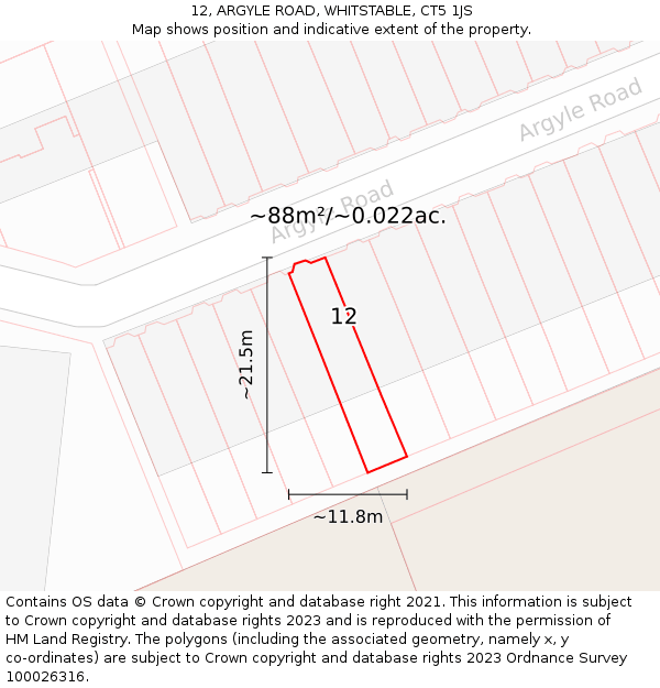 12, ARGYLE ROAD, WHITSTABLE, CT5 1JS: Plot and title map