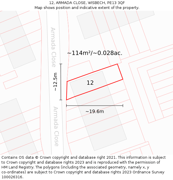 12, ARMADA CLOSE, WISBECH, PE13 3QF: Plot and title map