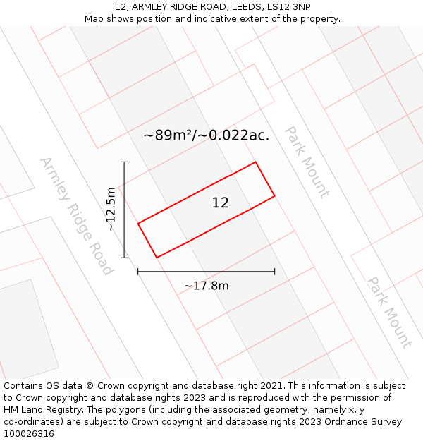 12, ARMLEY RIDGE ROAD, LEEDS, LS12 3NP: Plot and title map