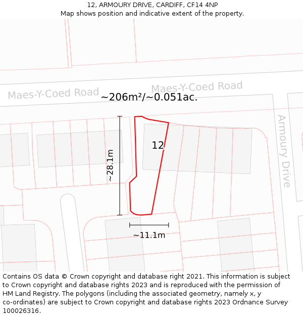 12, ARMOURY DRIVE, CARDIFF, CF14 4NP: Plot and title map