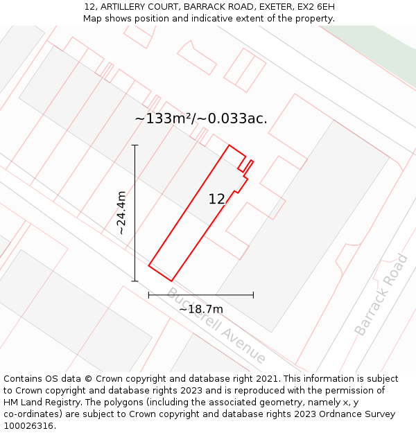 12, ARTILLERY COURT, BARRACK ROAD, EXETER, EX2 6EH: Plot and title map