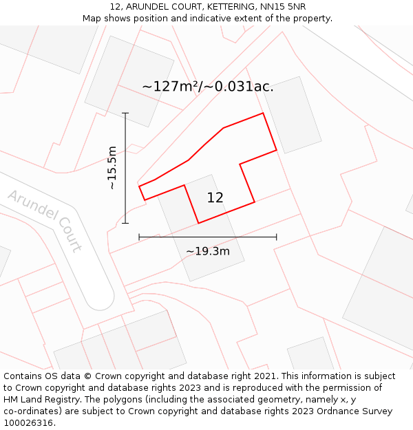 12, ARUNDEL COURT, KETTERING, NN15 5NR: Plot and title map