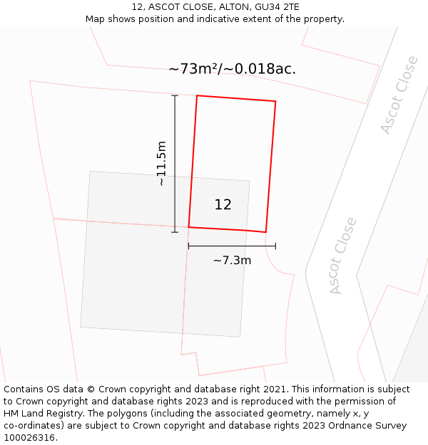 12, ASCOT CLOSE, ALTON, GU34 2TE: Plot and title map