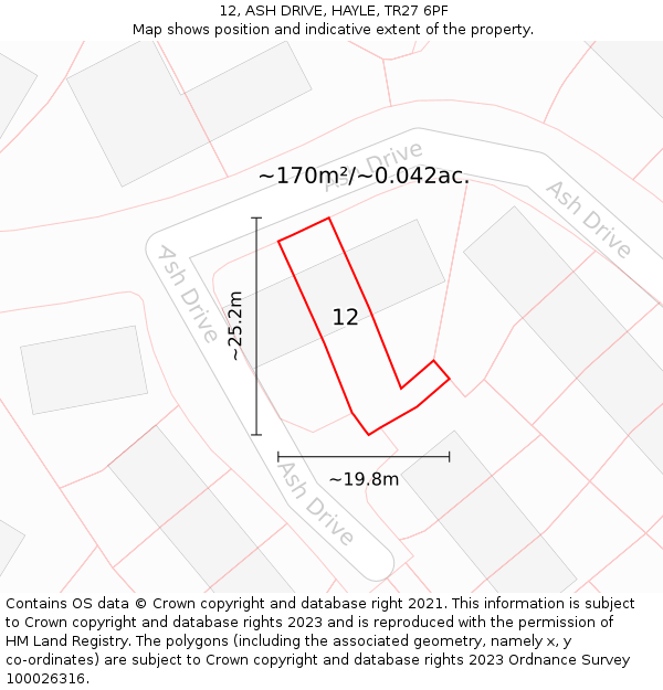 12, ASH DRIVE, HAYLE, TR27 6PF: Plot and title map