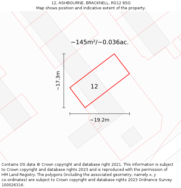 12, ASHBOURNE, BRACKNELL, RG12 8SG: Plot and title map