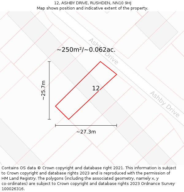 12, ASHBY DRIVE, RUSHDEN, NN10 9HJ: Plot and title map