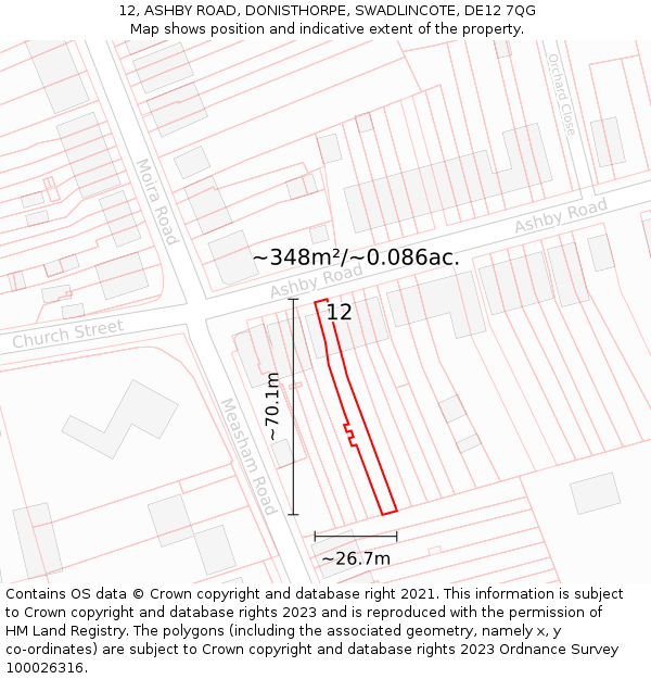 12, ASHBY ROAD, DONISTHORPE, SWADLINCOTE, DE12 7QG: Plot and title map