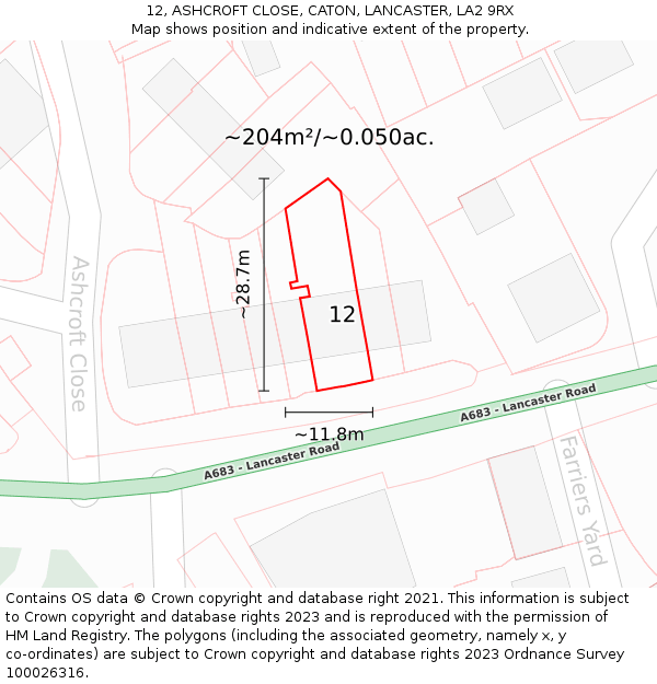 12, ASHCROFT CLOSE, CATON, LANCASTER, LA2 9RX: Plot and title map