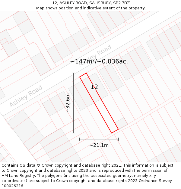 12, ASHLEY ROAD, SALISBURY, SP2 7BZ: Plot and title map