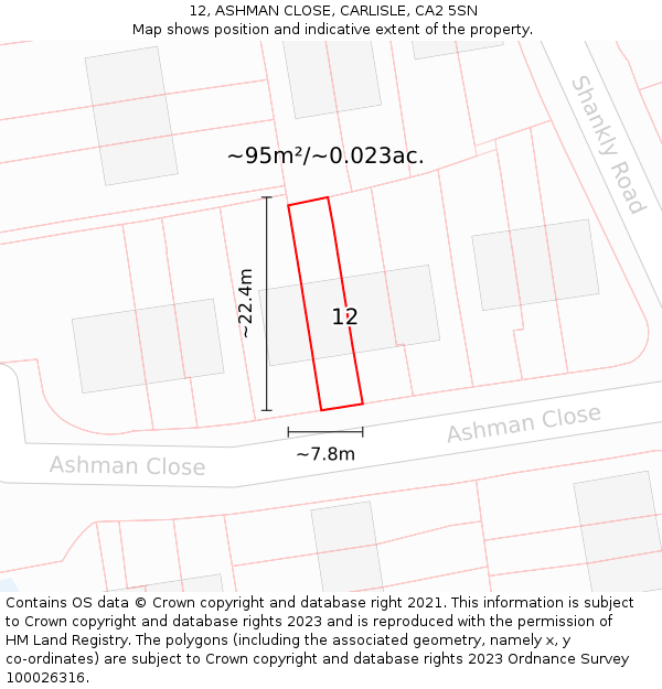 12, ASHMAN CLOSE, CARLISLE, CA2 5SN: Plot and title map