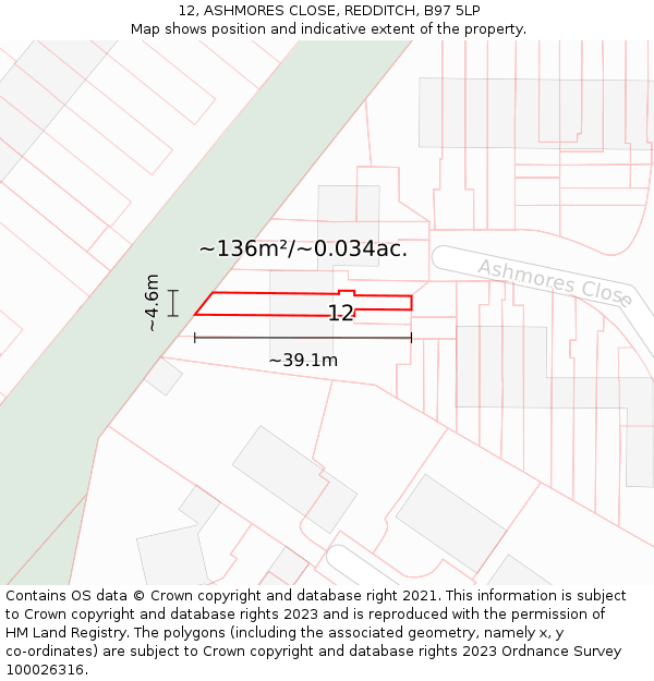 12, ASHMORES CLOSE, REDDITCH, B97 5LP: Plot and title map