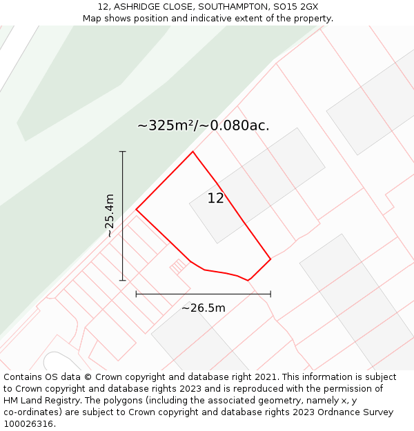 12, ASHRIDGE CLOSE, SOUTHAMPTON, SO15 2GX: Plot and title map