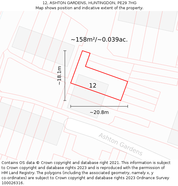 12, ASHTON GARDENS, HUNTINGDON, PE29 7HG: Plot and title map