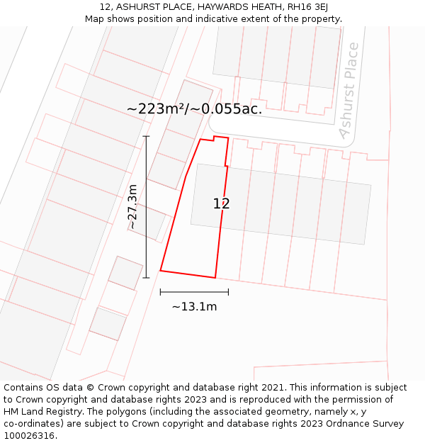 12, ASHURST PLACE, HAYWARDS HEATH, RH16 3EJ: Plot and title map
