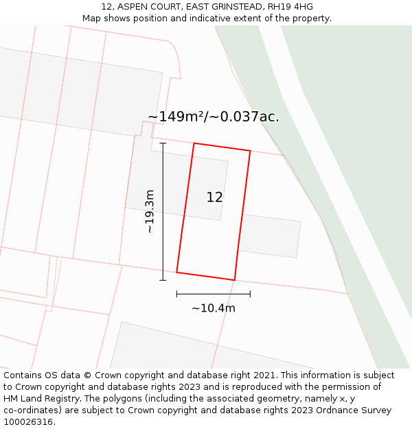 12, ASPEN COURT, EAST GRINSTEAD, RH19 4HG: Plot and title map