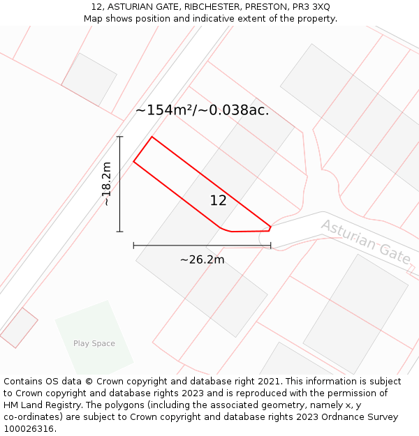 12, ASTURIAN GATE, RIBCHESTER, PRESTON, PR3 3XQ: Plot and title map