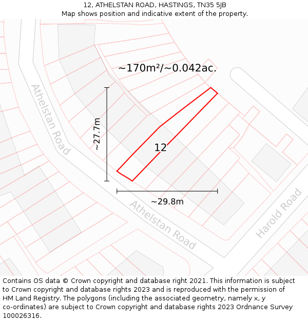 12, ATHELSTAN ROAD, HASTINGS, TN35 5JB: Plot and title map