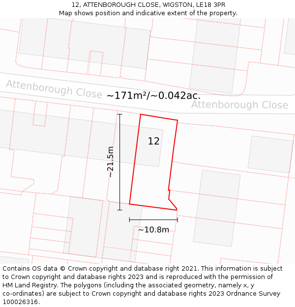 12, ATTENBOROUGH CLOSE, WIGSTON, LE18 3PR: Plot and title map