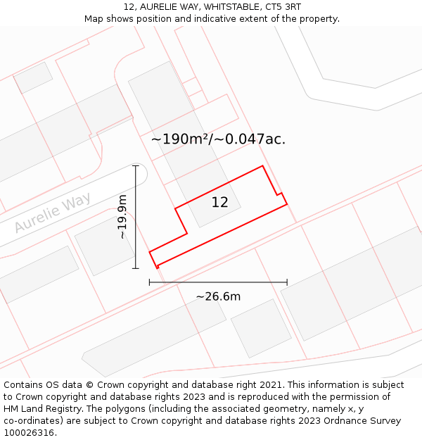 12, AURELIE WAY, WHITSTABLE, CT5 3RT: Plot and title map
