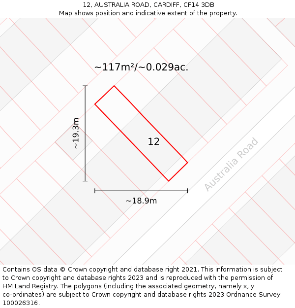 12, AUSTRALIA ROAD, CARDIFF, CF14 3DB: Plot and title map