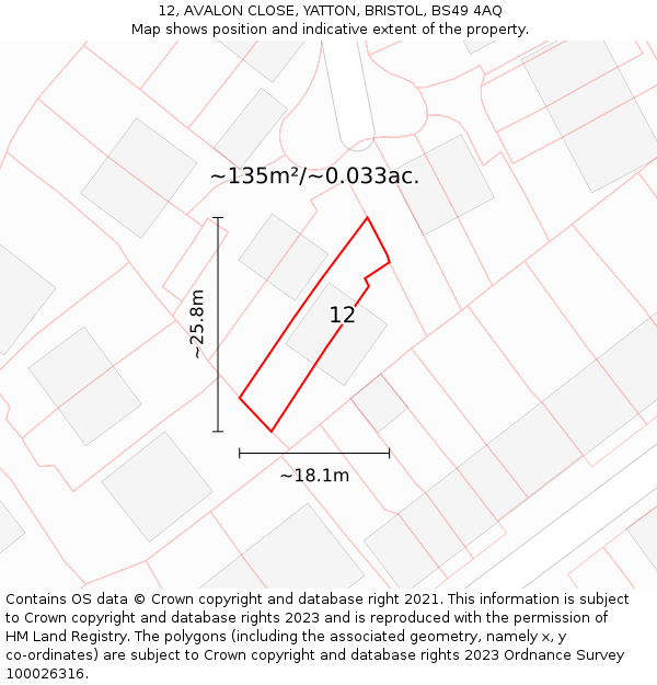 12, AVALON CLOSE, YATTON, BRISTOL, BS49 4AQ: Plot and title map