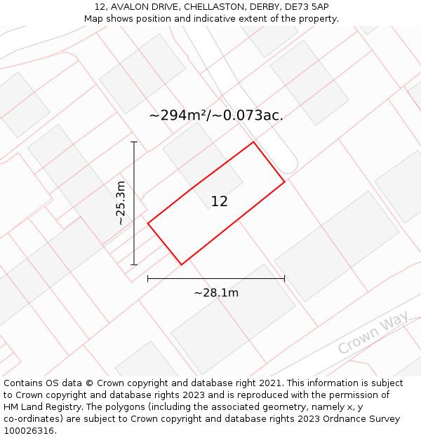 12, AVALON DRIVE, CHELLASTON, DERBY, DE73 5AP: Plot and title map