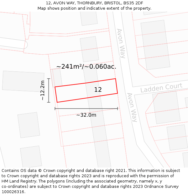 12, AVON WAY, THORNBURY, BRISTOL, BS35 2DF: Plot and title map